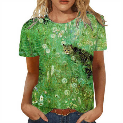 Tricou pentru femei de vară Tricou cu imprimeu 3d Floral Tricouri la modă pentru femei Motiv cu flori Noua estetică Topuri Tricou pentru fete supradimensionat