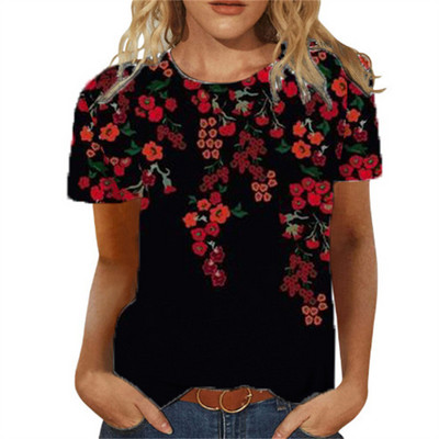Tricou pentru femei de vară Tricou cu imprimeu 3d Floral Tricouri la modă pentru femei Motiv cu flori Noua estetică Topuri Tricou pentru fete supradimensionat