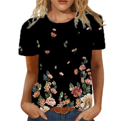 Tricou pentru femei de vară Tricou cu imprimeu 3d Floral Tricouri la modă pentru femei Motiv cu flori Noua estetică Topuri Tricou pentru fete supradimensionat