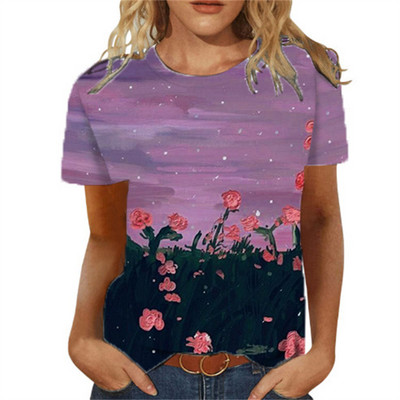 Tricou pentru femei de vară Tricou cu imprimeu 3d Floral Tricouri la modă pentru femei Motiv cu flori Noua estetică Topuri Tricou pentru fete supradimensionat