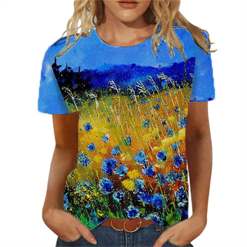 Tricou pentru femei de vară Tricou cu imprimeu 3d Floral Tricouri la modă pentru femei Motiv cu flori Noua estetică Topuri Tricou pentru fete supradimensionat