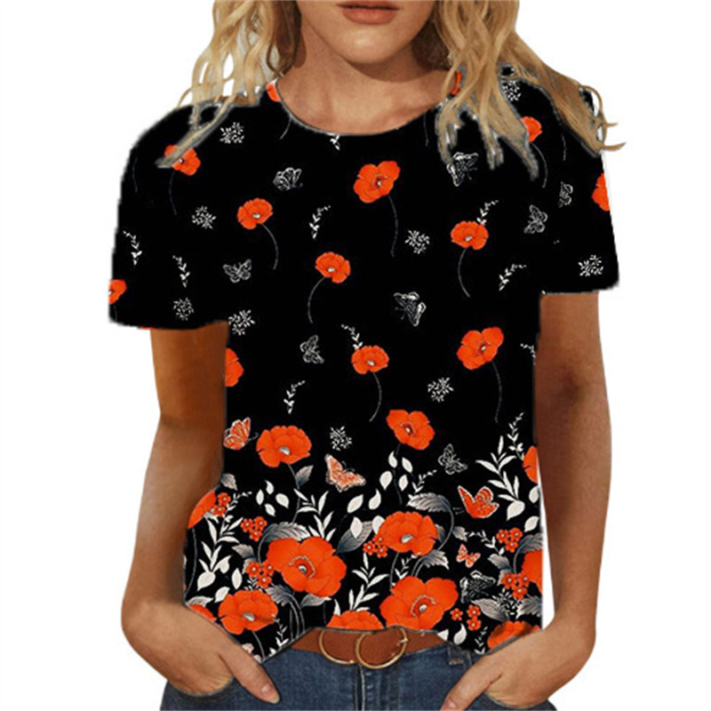 Tricou pentru femei de vară Tricou cu imprimeu 3d Floral Tricouri la modă pentru femei Motiv cu flori Noua estetică Topuri Tricou pentru fete supradimensionat