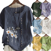 Suvised vabaaja karikakratrükiga lahtised T-särgid Vintage Plus Size ümara kaelusega lühikeste varrukatega pluusiga topsid naistele S-5XL