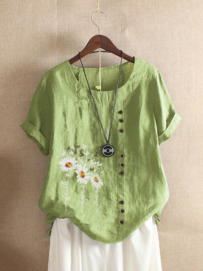 Suvised vabaaja karikakratrükiga lahtised T-särgid Vintage Plus Size ümara kaelusega lühikeste varrukatega pluusiga topsid naistele S-5XL