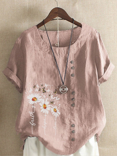 Suvised vabaaja karikakratrükiga lahtised T-särgid Vintage Plus Size ümara kaelusega lühikeste varrukatega pluusiga topsid naistele S-5XL