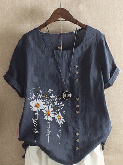 Suvised vabaaja karikakratrükiga lahtised T-särgid Vintage Plus Size ümara kaelusega lühikeste varrukatega pluusiga topsid naistele S-5XL