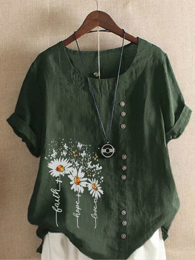 Suvised vabaaja karikakratrükiga lahtised T-särgid Vintage Plus Size ümara kaelusega lühikeste varrukatega pluusiga topsid naistele S-5XL