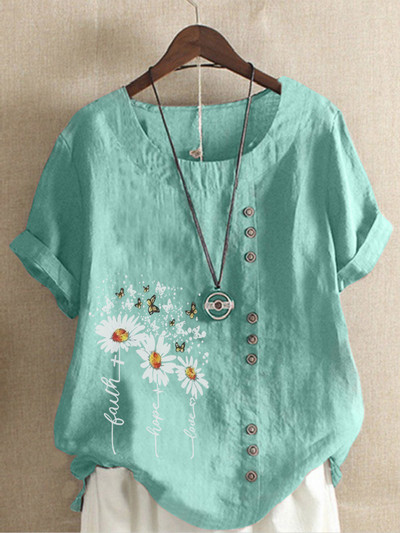 Suvised vabaaja karikakratrükiga lahtised T-särgid Vintage Plus Size ümara kaelusega lühikeste varrukatega pluusiga topsid naistele S-5XL