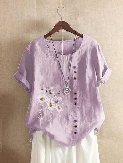 Suvised vabaaja karikakratrükiga lahtised T-särgid Vintage Plus Size ümara kaelusega lühikeste varrukatega pluusiga topsid naistele S-5XL