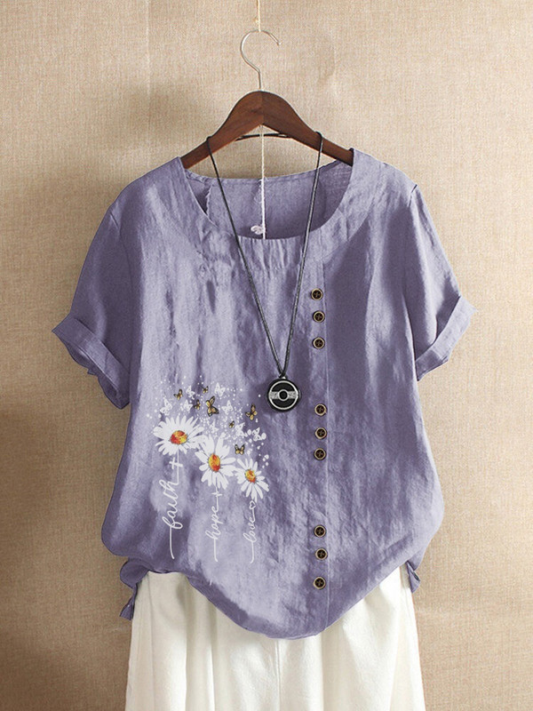 Ljetne ležerne široke majice s printom tratinčica, vintage majice velikih veličina s okruglim izrezom i kratkim rukavima, gornji dijelovi za žene S-5XL