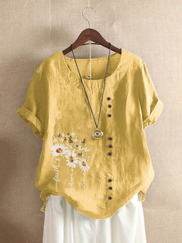 Ljetne ležerne široke majice s printom tratinčica, vintage majice velikih veličina s okruglim izrezom i kratkim rukavima, gornji dijelovi za žene S-5XL