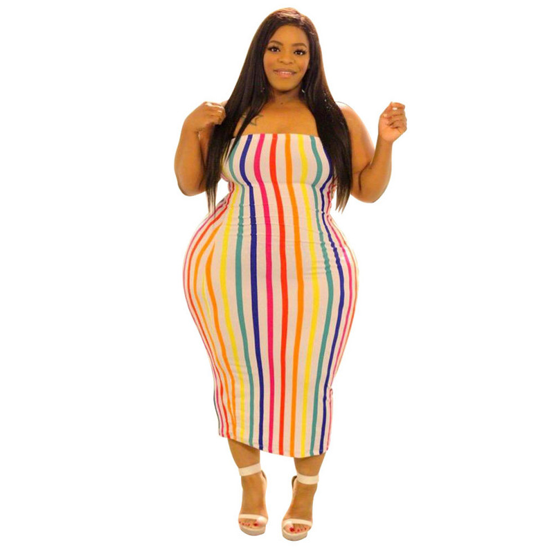 Rochii de vară, fără bretele, fără mâneci, cu dungi curcubeu imprimate, 4XL, plus, rochie pentru femei, sexy, cu ridicata, Dropshipping