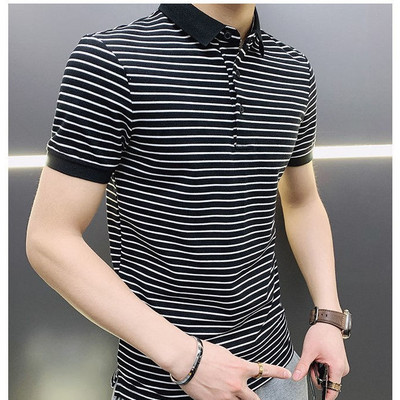 Férfi galléros pólók Streetwear felső csíkos fekete vintage ruházat póló férfi póló Sima Trashy Y2k S Pamut fehér Xl