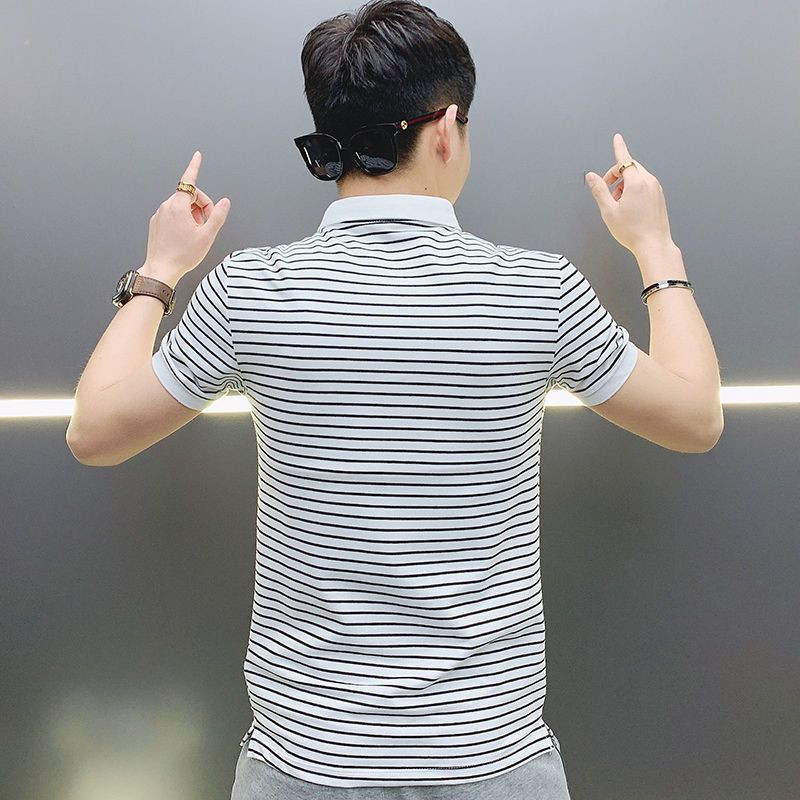 Férfi galléros pólók Streetwear felső csíkos fekete vintage ruházat póló férfi póló Sima Trashy Y2k S Pamut fehér Xl