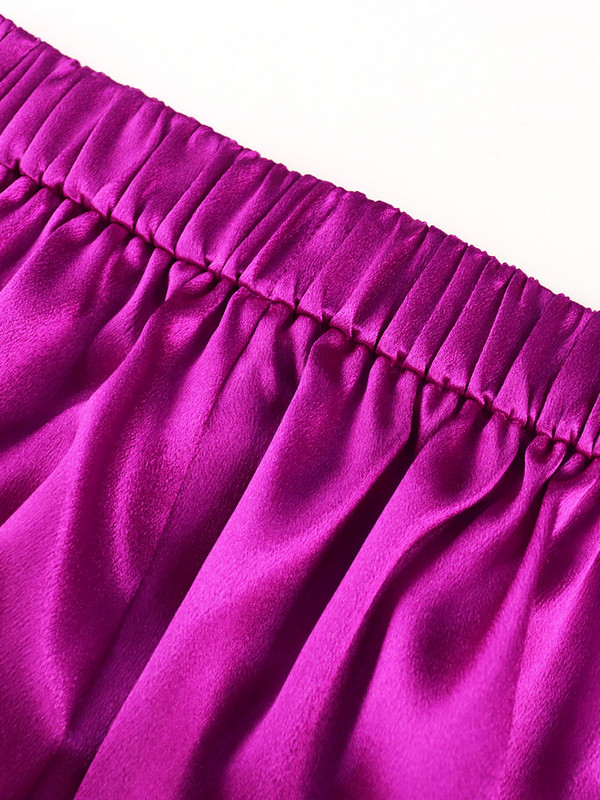 Sieviešu bikses ar augstu vidukli ar platām kājām liela izmēra spīdīgas fuksijas krāsas satīna taisnas bikses garas Palazzo ikdienas modernas bikses 2024. gada vasaras jaunums