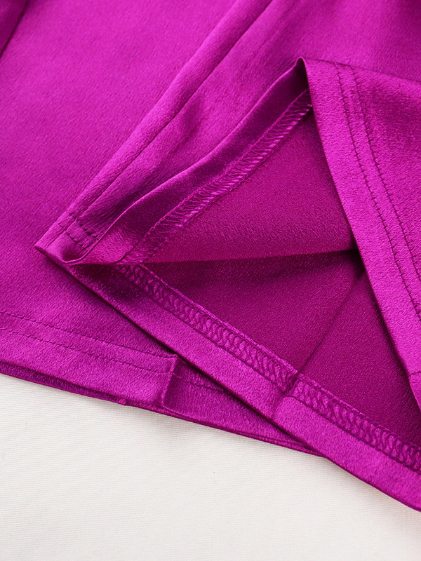 Sieviešu bikses ar augstu vidukli ar platām kājām liela izmēra spīdīgas fuksijas krāsas satīna taisnas bikses garas Palazzo ikdienas modernas bikses 2024. gada vasaras jaunums