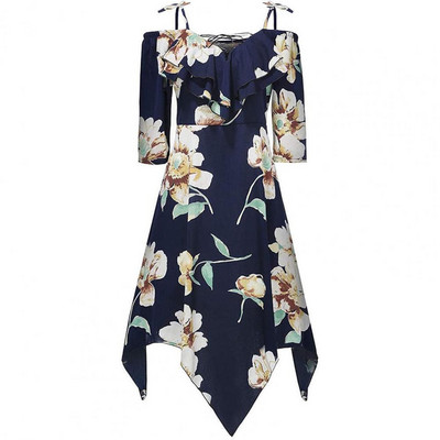 Női ruhák Nagy méretű Midi ruha Vállon 3/4 ujjú sifon virágmintás ruha Elöl fűzős, szabálytalan szegésű ruha