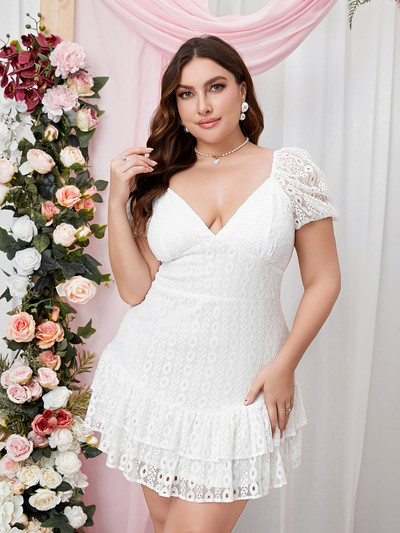 Cinemore vasaras kleitas sievietēm 2023 Liela izmēra apģērbs ar dziļu V kakla izgriezumu, pūšām piedurknēm Jauka, salda kūkas kleita, volānveida apakšmala, sieviešu kleita 9802