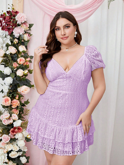 Cinemore vasaras kleitas sievietēm 2023 Liela izmēra apģērbs ar dziļu V kakla izgriezumu, pūšām piedurknēm Jauka, salda kūkas kleita, volānveida apakšmala, sieviešu kleita 9802