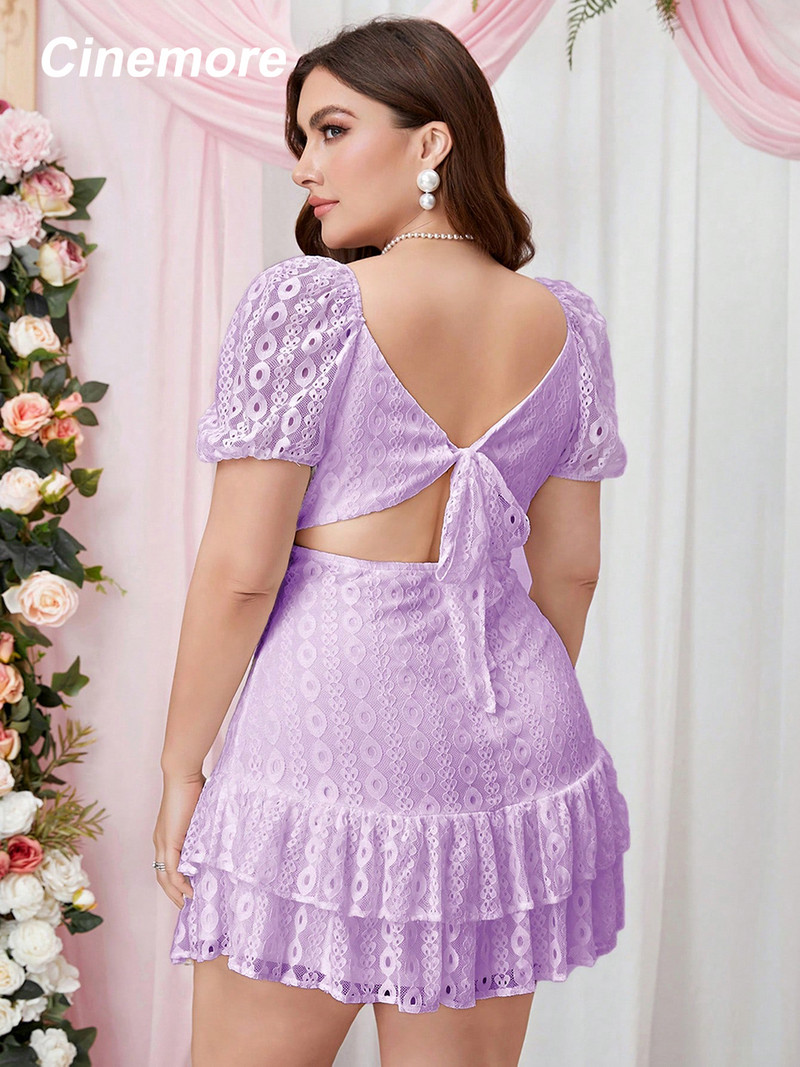 Cinemore vasaras kleitas sievietēm 2023 Liela izmēra apģērbs ar dziļu V kakla izgriezumu, pūšām piedurknēm Jauka, salda kūkas kleita, volānveida apakšmala, sieviešu kleita 9802