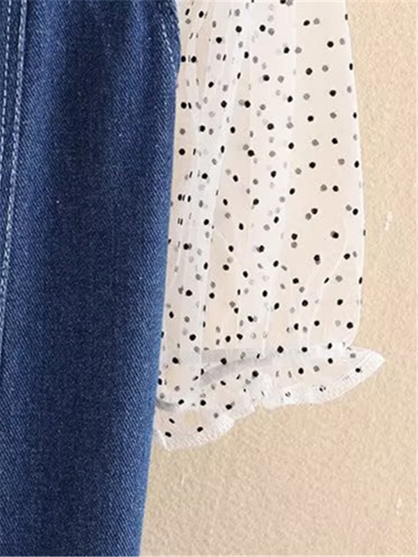 Nagy méretű női ruhák puha, vékony farmer szoknya hálós csipke puffos ujjú rövid ujjú patchwork nyári térdig érő ruha 3XL-5XL