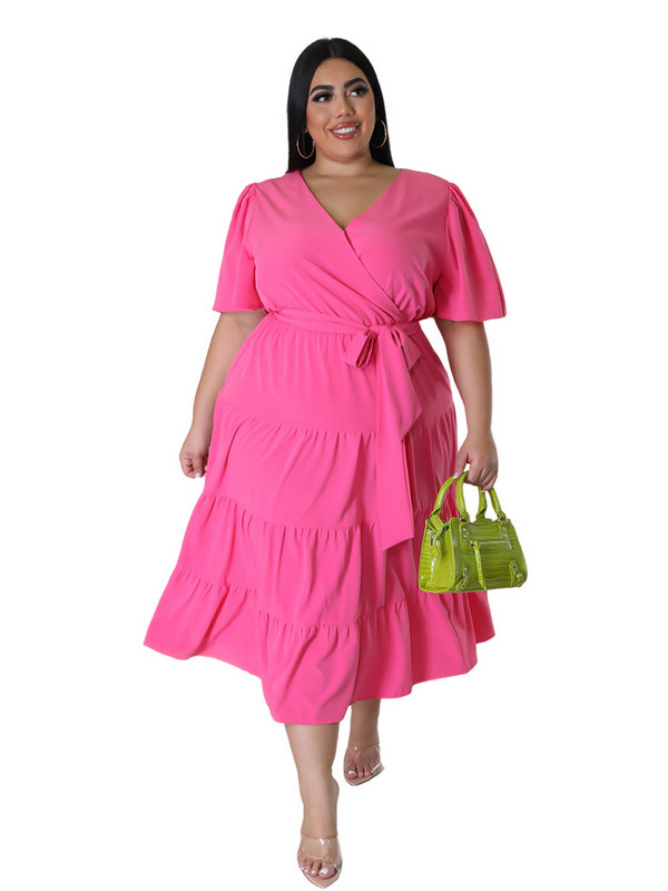 Wmstar Haljine velikih veličina za žene s V izrezom Novo u ljetnoj odjeći Jednobojna, elegantna s bandažom Maxi haljina Veleprodaja Dropshipping