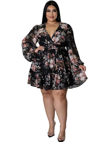 Wmstar Plus Size 5xl Φορέματα Γυναικεία Sexy Party Flower Print Μίνι φόρεμα Φαρδιά κομψά χαριτωμένα ρούχα 2023 Χονδρική Dropshipping