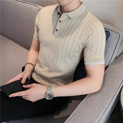 2023 Brand Clothing Kvaliteetsed lühikeste varrukatega POLO särgid/Meeste Slim Fit Stripe Leisure Knitting POLO Särgid Plus suurus S-3XL