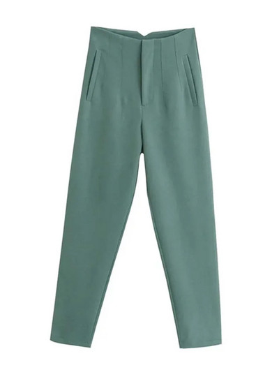 2024. gada sieviešu modes ar kabatām ikdienišķas vienkāršās vienkāršās bikses Vintage ar augstu vidukli, rāvējslēdzējs, muša, sieviešu potītes, pantalones