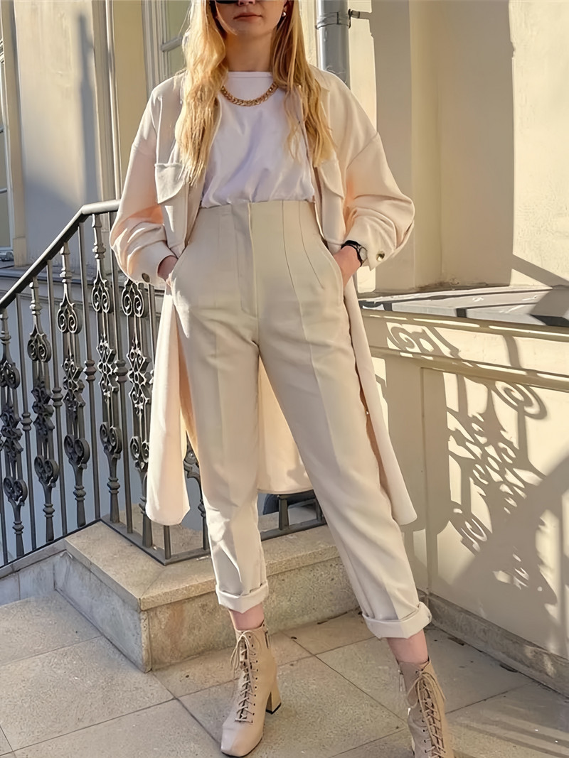 2024. gada sieviešu modes ar kabatām ikdienišķas vienkāršās vienkāršās bikses Vintage ar augstu vidukli, rāvējslēdzējs, muša, sieviešu potītes, pantalones