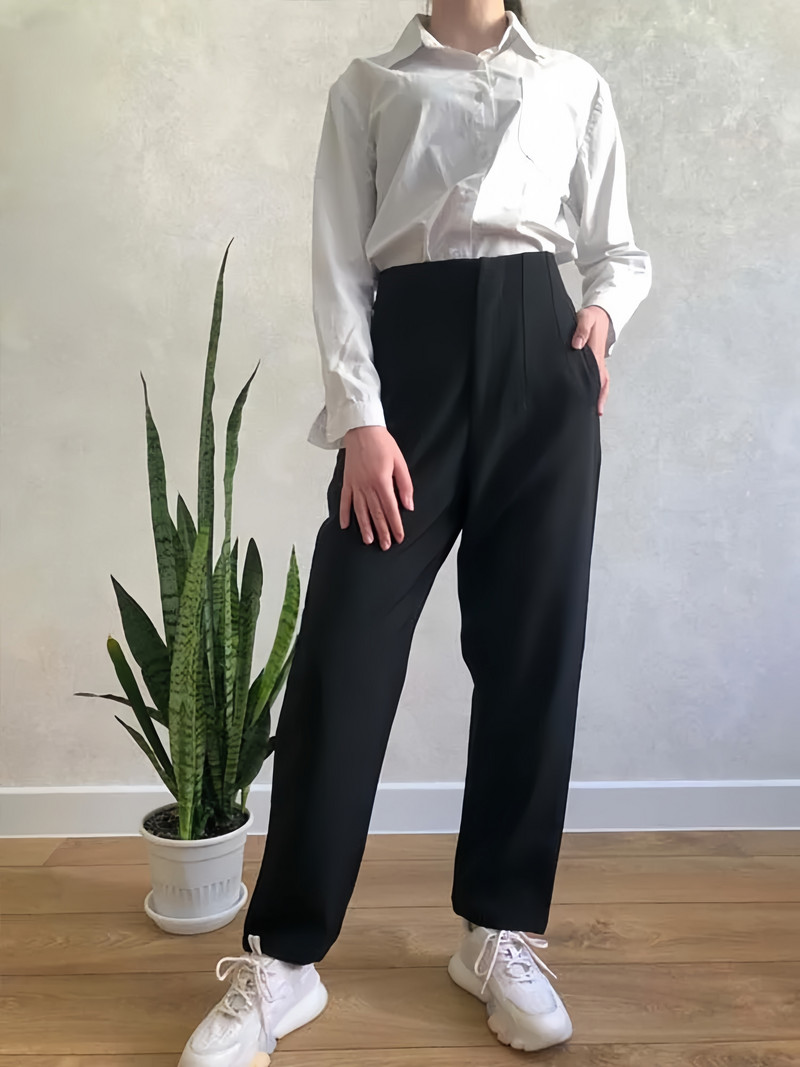 2024. gada sieviešu modes ar kabatām ikdienišķas vienkāršās vienkāršās bikses Vintage ar augstu vidukli, rāvējslēdzējs, muša, sieviešu potītes, pantalones