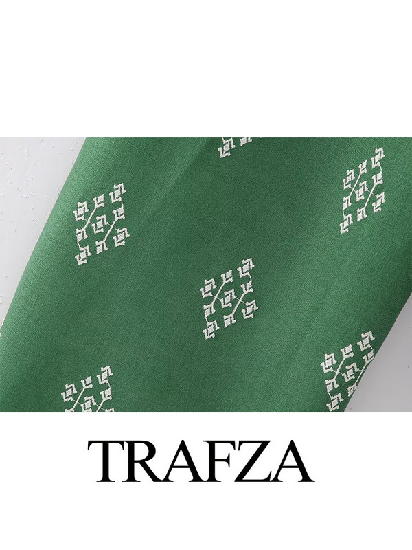 TRAFZA női 2024 tavaszi nyár széles nadrág, vászon hímzés magas derékkal, zsebes cipzárral női vintage alkalmi bő nadrág
