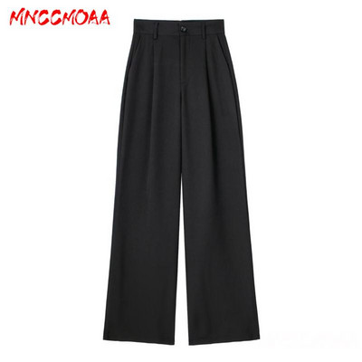 MNCCMOAA — Sieviešu retro stila bikses ar augstu vidukli ar rāvējslēdzēju, vienkāršas sieviešu bikses, brīvas, biroja, pavasara, vasaras modes