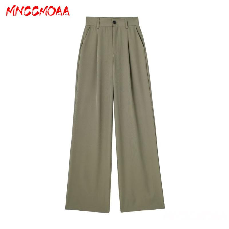 MNCCMOAA — Sieviešu retro stila bikses ar augstu vidukli ar rāvējslēdzēju, vienkāršas sieviešu bikses, brīvas, biroja, pavasara, vasaras modes