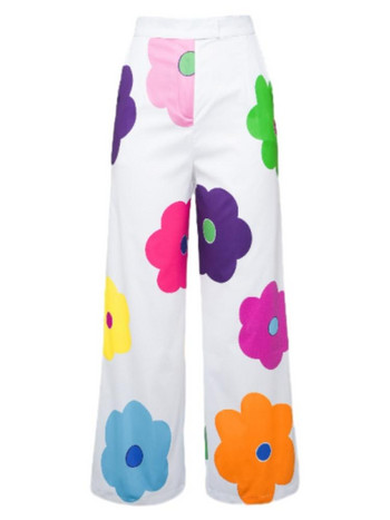 Freeacy 2024 Нови дамски панталони Летни ежедневни долнища Цветни щампи на цветя Панталони с широки крачоли с широки крачоли Панталони с дължина до пода