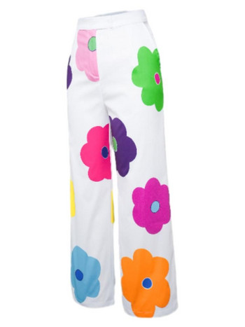 Freeacy 2024 Нови дамски панталони Летни ежедневни долнища Цветни щампи на цветя Панталони с широки крачоли с широки крачоли Панталони с дължина до пода