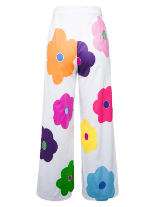 Freeacy 2024. gada jaunas bikses sievietēm vasaras brīvdienu apakšā Krāsainas ar ziediem apdrukātas bikses ar augstu vidukli, platas bikses līdz grīdai