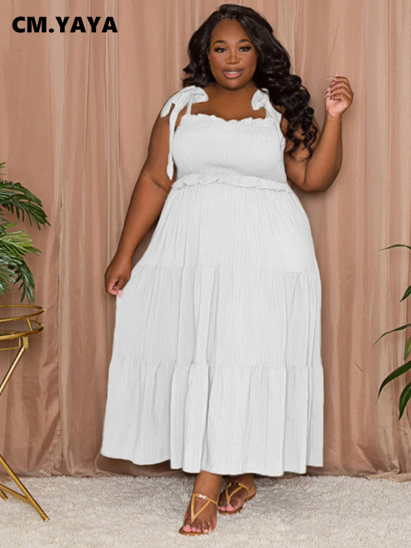 CM.YAYA Liela izmēra līkne sievietēm bez piedurknēm, piesienama uz pleca ar augstu vidukli, liela šūpošanās, maksi gara kleita, modes ielas apģērba kleitas 2022
