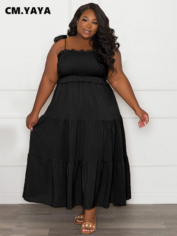 CM.YAYA Liela izmēra līkne sievietēm bez piedurknēm, piesienama uz pleca ar augstu vidukli, liela šūpošanās, maksi gara kleita, modes ielas apģērba kleitas 2022