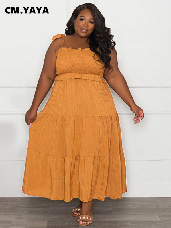 CM.YAYA Liela izmēra līkne sievietēm bez piedurknēm, piesienama uz pleca ar augstu vidukli, liela šūpošanās, maksi gara kleita, modes ielas apģērba kleitas 2022