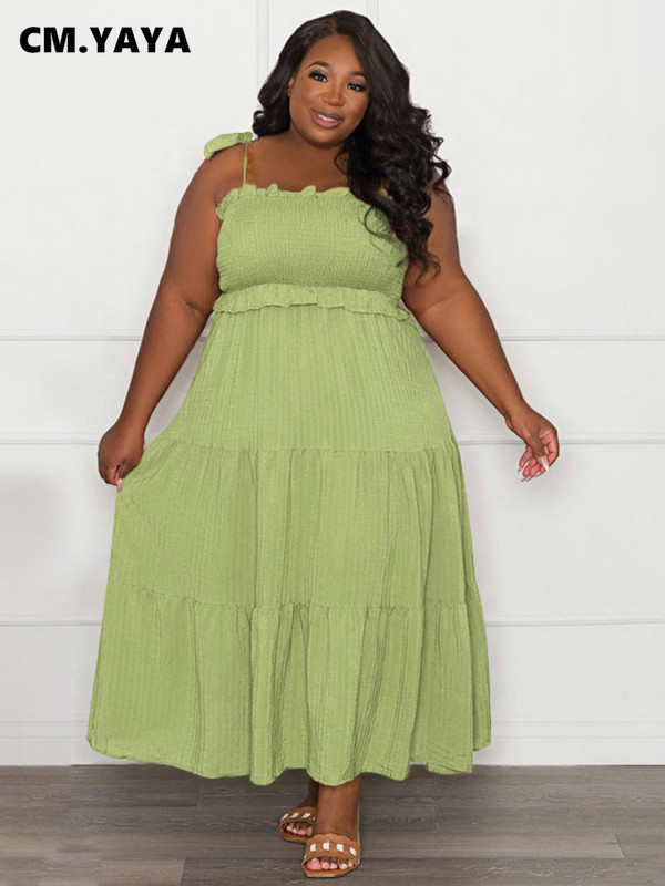 CM.YAYA Liela izmēra līkne sievietēm bez piedurknēm, piesienama uz pleca ar augstu vidukli, liela šūpošanās, maksi gara kleita, modes ielas apģērba kleitas 2022