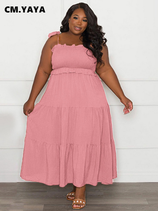 CM.YAYA Liela izmēra līkne sievietēm bez piedurknēm, piesienama uz pleca ar augstu vidukli, liela šūpošanās, maksi gara kleita, modes ielas apģērba kleitas 2022