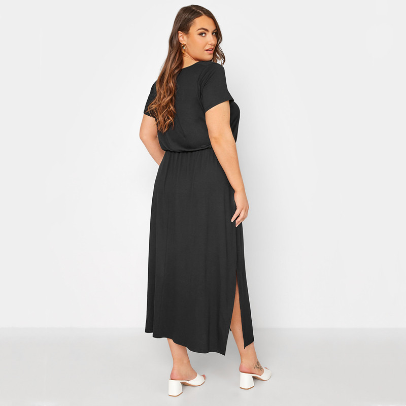 Elegantna ljetna ležerna haljina plus veličine s V-izrezom, maksi ravna haljina kratkih rukava s elastičnim strukom, vikend haljina za plažu s podijeljenim stranama 6XL