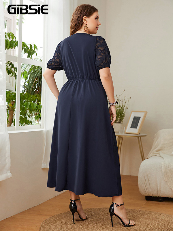 GIBSIE Nagy méretű tömör gombos elülső csipke, felfújt ujjú ruha, elegáns, csomós, magas derekú női A-vonalú, hétköznapi nyári hosszú ruhák 2022-hez