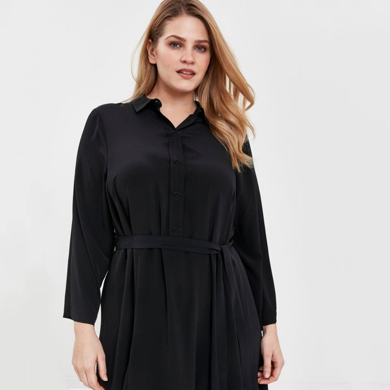 Lielizmēra vērtnes Eleganta vasaras pavasara kreklkleita sievietēm ar garām piedurknēm ar vienu pogu ar krūtiņu formāla biroja kleita liela izmēra 7XL