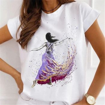 Νέο Fashion Ink Ballet Print Γυναικείο κοντομάνικο πουκάμισο Καλοκαιρινό O-neck Casual Γυναικείο T-shirt Soft Modal Oversized Ρούχα 24598