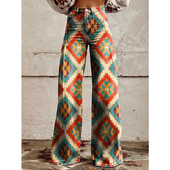 Naiste vintage lilleprintiga vabaaja laia säärega püksid Leopard Aztec Streetwear Bohemia naiste püksid vabad peopüksid suures suuruses