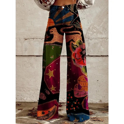 Naiste vintage lilleprintiga vabaaja laia säärega püksid Leopard Aztec Streetwear Bohemia naiste püksid vabad peopüksid suures suuruses