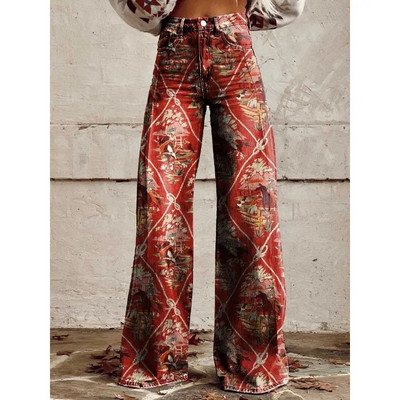 Naiste vintage lilleprintiga vabaaja laia säärega püksid Leopard Aztec Streetwear Bohemia naiste püksid vabad peopüksid suures suuruses