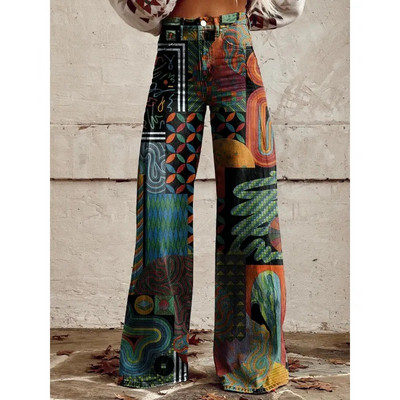 Naiste vintage lilleprintiga vabaaja laia säärega püksid Leopard Aztec Streetwear Bohemia naiste püksid vabad peopüksid suures suuruses